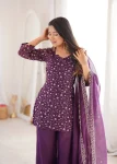 FANCY CRUNCHY SILK EMBROIDERY SEQUENCE AND JARI WORK TOP PALAZZO WITH DUPATTA WEDDING WEAR WHOLESALE PRICE ETHNIC GARMENT (7)