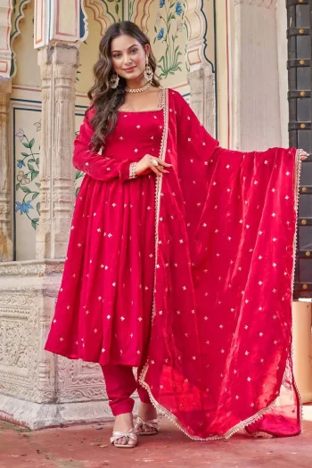 FANCY FENDY SILK EMBROIDERY WITH SEQUENCE & THREAD WORK GOWN BOTTOM WITH DUPATTA RANI