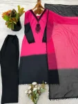 FANCY FRENCH CREPE SILK EMBROIDERY BEADS WORK TOP BOTTOM WITH DUPATTA FESTIVE WEAR WHOLESALE PRICE ETHNIC GARMENT (21)