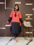 FANCY FRENCH CREPE SILK EMBROIDERY BEADS WORK TOP BOTTOM WITH DUPATTA BLACK AND PEACH