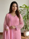 FANCY GEORGETTE CHIKANKARI EMBROIDERY WORK TOP BOTTOM WITH DUPATTA FESTIVE WEAR WHOLESALE PRICE ETHNIC GARMENT (5)