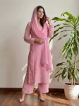 FANCY GEORGETTE CHIKANKARI EMBROIDERY WORK TOP BOTTOM WITH DUPATTA FESTIVE WEAR WHOLESALE PRICE ETHNIC GARMENT (5)
