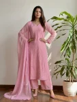FANCY GEORGETTE CHIKANKARI EMBROIDERY WORK TOP BOTTOM WITH DUPATTA BABY PINK