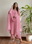 FANCY GEORGETTE CHIKANKARI EMBROIDERY WORK TOP BOTTOM WITH DUPATTA FESTIVE WEAR WHOLESALE PRICE ETHNIC GARMENT (5)