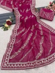 FANCY GEORGETTE CODING SEQUENCE WITH CODING SEQUENCE BORDER WITH PIPING WORK SAREE WITH UNSTITCHED BLOUSE WEDING WEAR WHOLESALE PRICE ETHNIC GARMENT (6)