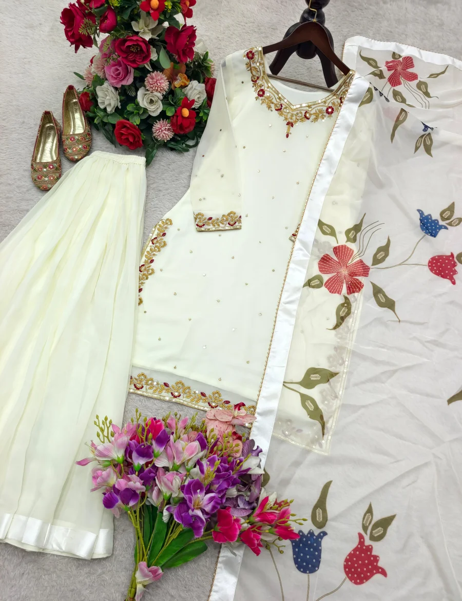 FANCY GEORGETTE EMBROIDERY 5 MM SEQUENCES WORK TOP PALAZZO WITH DUPATTA FESTIVE WEAR WHOLESALE PRICE ETHNIC GARMENT (1)