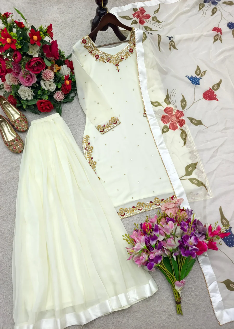 FANCY GEORGETTE EMBROIDERY 5 MM SEQUENCES WORK TOP PALAZZO WITH DUPATTA FESTIVE WEAR WHOLESALE PRICE ETHNIC GARMENT (7)