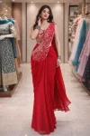 FANCY GEORGETTE EMBROIDERY SEQUENCE WORK READY TO WEAR SAREE WITH STITCHED BLOUSE RANI