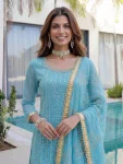 FANCY GEORGETTE EMBROIDERY SEQUENCE ZARI WORK TOP SHARARA WITH DUPATTA FESTIVE WEAR WHOLESALE PRICE ETHNIC GARMENT (24)