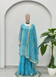 FANCY GEORGETTE EMBROIDERY SEQUENCE ZARI WORK TOP SHARARA WITH DUPATTA FESTIVE WEAR WHOLESALE PRICE ETHNIC GARMENT (24)