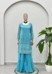 FANCY GEORGETTE EMBROIDERY SEQUENCE ZARI WORK TOP SHARARA WITH DUPATTA FESTIVE WEAR WHOLESALE PRICE ETHNIC GARMENT (24)