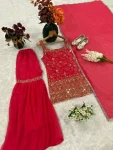 FANCY GEORGETTE EMBROIDERY WITH THREAD AND SEQUENCE WORK TOP SHARARA WITH DUPATTA FESTIVE WEAR WHOLESALE PRICE ETHNIC GARMENT (8)