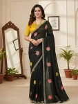 FANCY GEORGETTE EMBROIDERY WORK SAREE WITH UNSTITCHED BLOUSE PARTY WEAR WHOLESALE PRICE ETHNIC GARMENT (1)