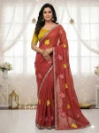 FANCY GEORGETTE EMBROIDERY WORK SAREE WITH UNSTITCHED BLOUSE GAJARI