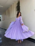 FANCY GEORGETTE MIRROR LACE SEQUENCE WORK GOWN BOTTOM WITH DUPATTA FESTIVE WEAR WHOLESALE PRICE ETHNIC GARMENT (2)