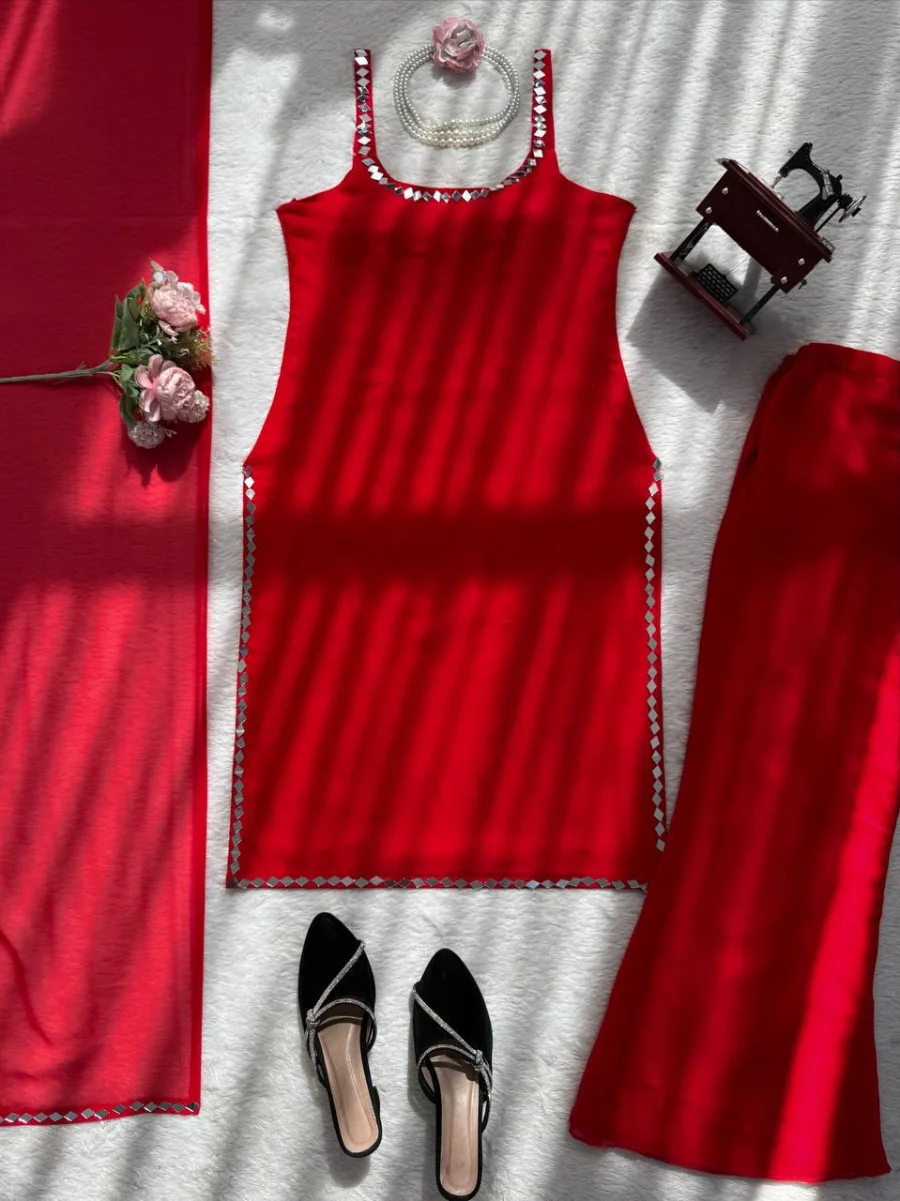 FANCY GEORGETTE REAL MIRROR WORK TOP PALAZZO WITH DUPATTA PARTY WEAR WHOLESALE PRICE ETHNIC GARMENT (5)