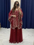 FANCY GEORGETTE SEQUENCE EMBROIDERY WORK TOP PALAZZO WITH SHRUG PARTY WEAR WHOLESALE PRICE ETHNIC GARMENT (2)