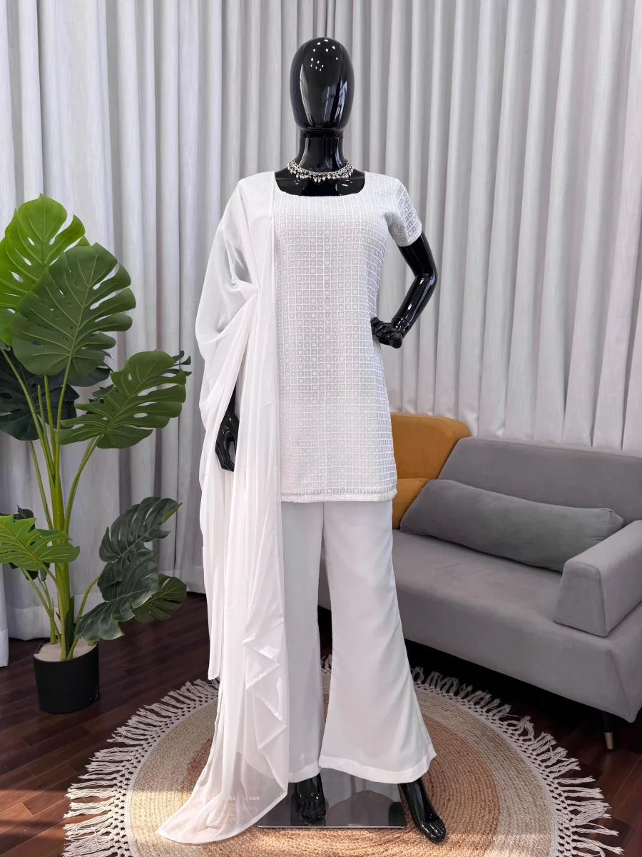 FANCY GEORGETTE THREAD WITH SEQUENCE WORK TOP PALAZZO WITH DUPATTA FESTIVE WEAR WHOLESALE PRICE ETHNIC GARMENT (8)