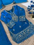 FANCY GMY SILK EMBROIDERY SEQUENCE WORK KID’S TOP BOTTOM WITH DUPATTA FESTIVE WEAR WHOLESALE PRICE ETHNIC GARMENT (19)