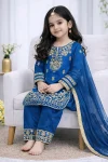 FANCY GMY SILK EMBROIDERY SEQUENCE WORK KID’S TOP BOTTOM WITH DUPATTA FESTIVE WEAR WHOLESALE PRICE ETHNIC GARMENT (19)