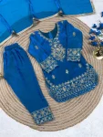 FANCY GMY SILK EMBROIDERY SEQUENCE WORK KID’S TOP BOTTOM WITH DUPATTA FESTIVE WEAR WHOLESALE PRICE ETHNIC GARMENT (19)
