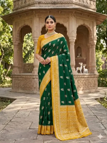 FANCY LICHI SILK WEAVING WORK SAREE WITH UNSTITCHED BLOUSE GREEN