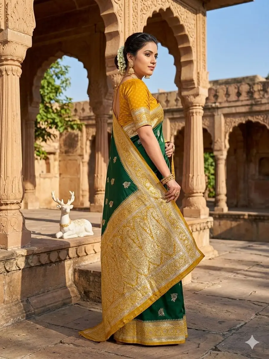 FANCY LICHI SILK WEAVING WORK SAREE WITH UNSTITCHED BLOUSE FESTIVE WEAR WHOLESALE PRICE ETHNIC GARMENT (2)