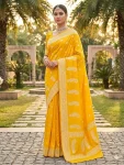 FANCY LICHI SILK WEAVING WORK SAREE WITH UNSTITCHED BLOUSE YELLOW