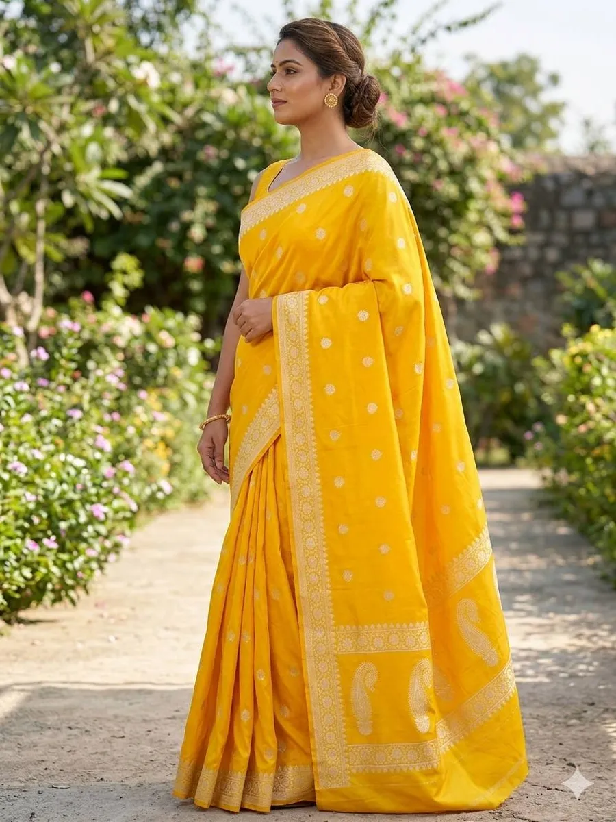FANCY LICHI SILK WEAVING WORK SAREE WITH UNSTITCHED BLOUSE FESTIVE WEAR WHOLESALE PRICE ETHNIC GARMENT (5)
