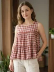FANCY LINEN COTTON CHECKS PRINT WORK TOP PENT SET OFFICE WEAR WHOLESALE PRICE ETHNIC GARMENT (13)