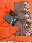 FANCY LINEN COTTON PRINTED WITH AARI MIRROR WORK ALL OVER & ARC BORDER WORK SAREE WITH UNSTITCHD BLOUSE FESTIVE WEAR WHOLESALE PRICE ETHNIC GARMENT (6)