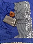 FANCY LINEN COTTON PRINTED WITH AARI MIRROR WORK ALL OVER & ARC BORDER WORK SAREE WITH UNSTITCHD BLOUSE BLUE