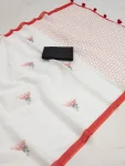 FANCY LINEN COTTON PRINTED WITH TASSELS WORK SAREE WITH UNSTITCHD BLOUSE DAILY WEAR WHOLESALE PRICE ETHNIC GARMENT (5)