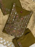 FANCY MANGO SILK MULTI EMBROIDERY & REAL MIRROR WITH HAND WORK TOP BOTTOM WITH DUPATTA MEHNDI
