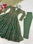 FANCY MOSS FENDY SEQUENCE AND EMBROIDERY WORK GOWN BOTTOM WITH DUPATTA FESTIVE WEAR WHOLESALE PRICE ETHNIC GARMENT (6)