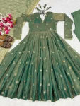 FANCY MOSS FENDY SEQUENCE AND EMBROIDERY WORK GOWN BOTTOM WITH DUPATTA FESTIVE WEAR WHOLESALE PRICE ETHNIC GARMENT (6)