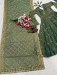 FANCY MOSS FENDY SEQUENCE AND EMBROIDERY WORK GOWN BOTTOM WITH DUPATTA FESTIVE WEAR WHOLESALE PRICE ETHNIC GARMENT (6)