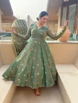 FANCY MOSS FENDY SEQUENCE AND EMBROIDERY WORK GOWN BOTTOM WITH DUPATTA FESTIVE WEAR WHOLESALE PRICE ETHNIC GARMENT (6)