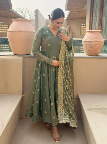 FANCY MOSS FENDY SEQUENCE AND EMBROIDERY WORK GOWN BOTTOM WITH DUPATTA GREEN