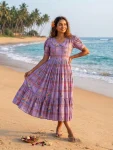 FANCY MUL CHANDERI CHECKS FLORAL PRINT WORK ONE PIECE DRESS DAILY WEAR WHOLESALE PRICE ETHNIC GARMENT (5)