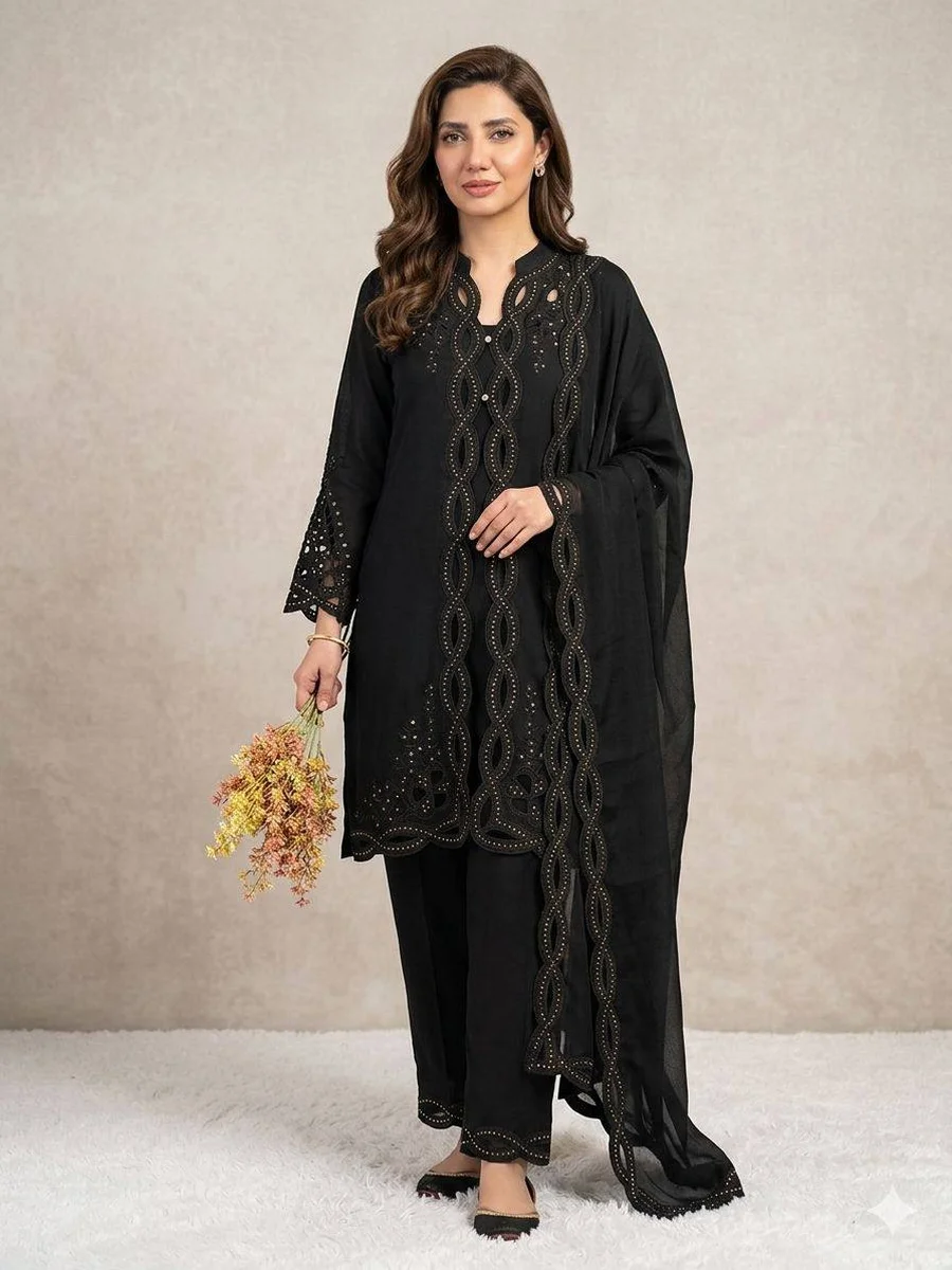 FANCY MUL CHANDERI PLAIN TOP SEQUENCE EMBROIDERY WITH CUT WORK SHRUG BOTTOM WITH DUPATTA FESTIVE WEAR WHOLESALE PRICE ETHNIC GARMENT (1)