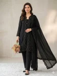 FANCY MUL CHANDERI PLAIN TOP SEQUENCE EMBROIDERY WITH CUT WORK SHRUG BOTTOM WITH DUPATTA FESTIVE WEAR WHOLESALE PRICE ETHNIC GARMENT (1)
