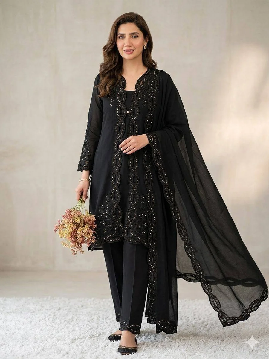 FANCY MUL CHANDERI PLAIN TOP SEQUENCE EMBROIDERY WITH CUT WORK SHRUG BOTTOM WITH DUPATTA FESTIVE WEAR WHOLESALE PRICE ETHNIC GARMENT (16)