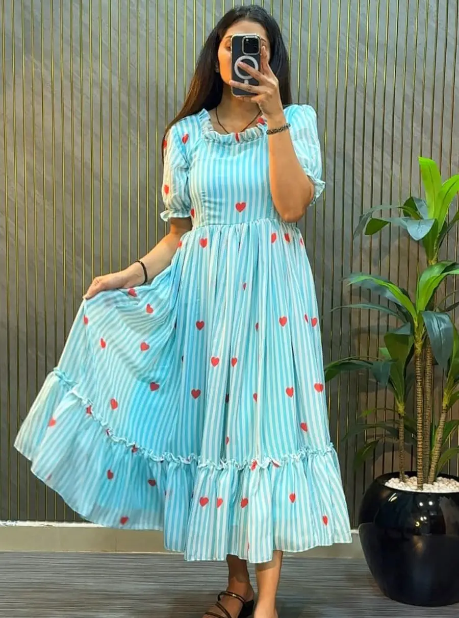FANCY MUL CHANDERI PRINTED WORK ONE PIECE DRESS DAILY WEAR WHOLESALE PRICE ETHNIC GARMENT (10)