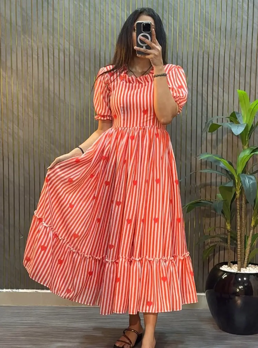 FANCY MUL CHANDERI PRINTED WORK ONE PIECE DRESS DAILY WEAR WHOLESALE PRICE ETHNIC GARMENT (3)