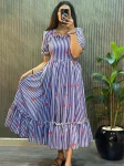FANCY MUL CHANDERI PRINTED WORK ONE PIECE DRESS PURPLE