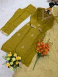 FANCY MUL CHANDERI SEQUENCE EMBROIDERY WORK TOP BOTTOM WITH DUPATTA FESTIVE WEAR WHOLESALE PRICE ETHNIC GARMENT (1)