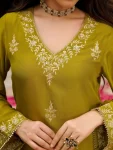 FANCY MUL CHANDERI SEQUENCE EMBROIDERY WORK TOP BOTTOM WITH DUPATTA FESTIVE WEAR WHOLESALE PRICE ETHNIC GARMENT (1)