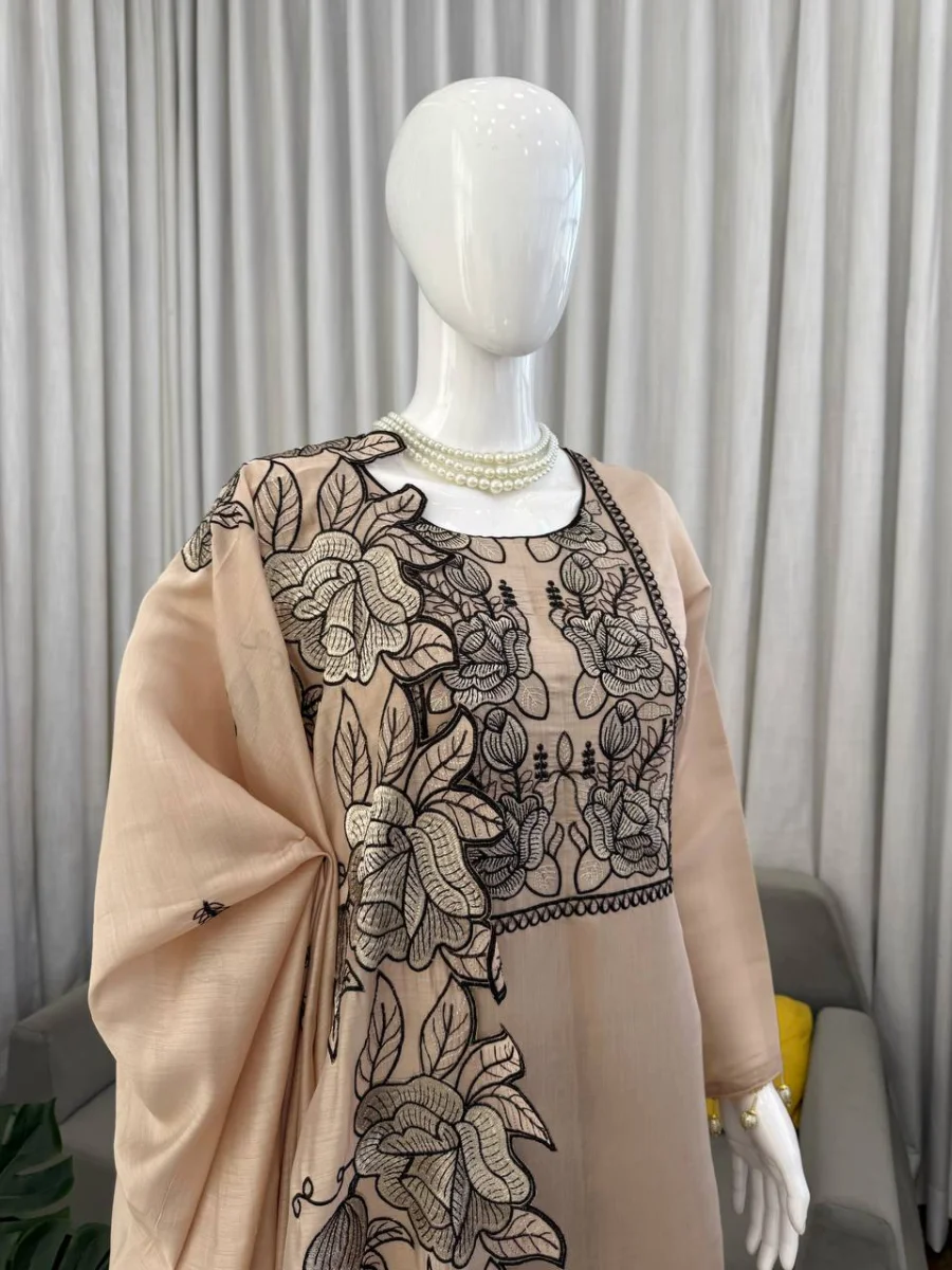 FANCY MUL CHANDERI THREAD WITH FANCY LACE WORK TOP BOTTOM WITH DUPATTA FESTIVE WEAR WHOLESALE PRICE ETHNIC GARMENT (5)