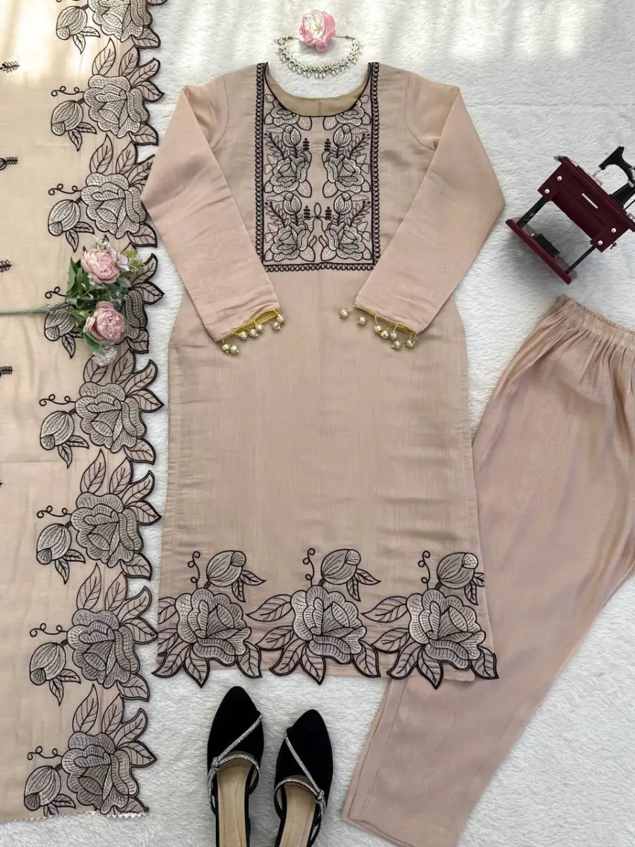 FANCY MUL CHANDERI THREAD WITH FANCY LACE WORK TOP BOTTOM WITH DUPATTA FESTIVE WEAR WHOLESALE PRICE ETHNIC GARMENT (9)